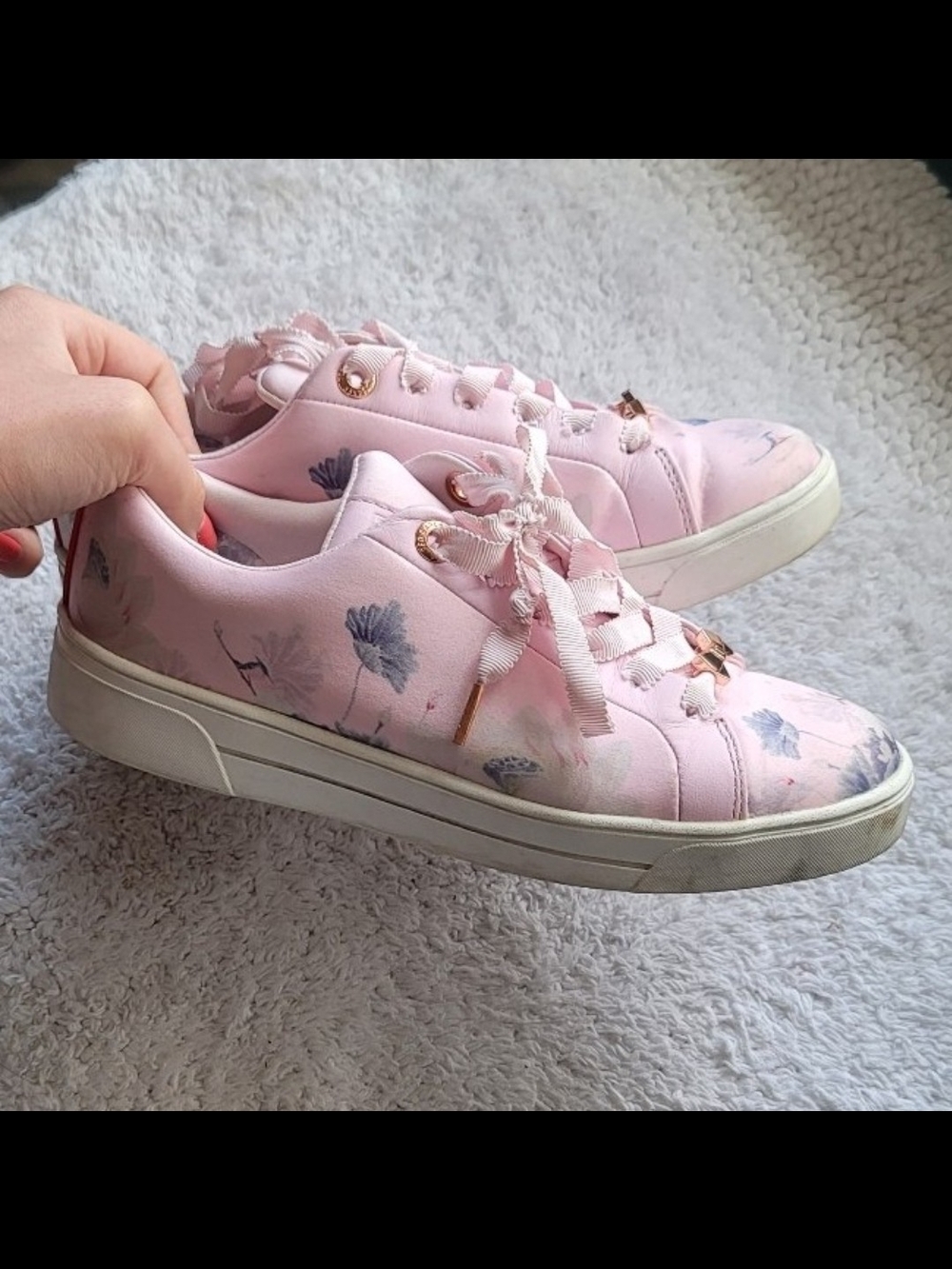 Ted Baker Pink Floral Low-Top Sneakers with Ribbon Laces